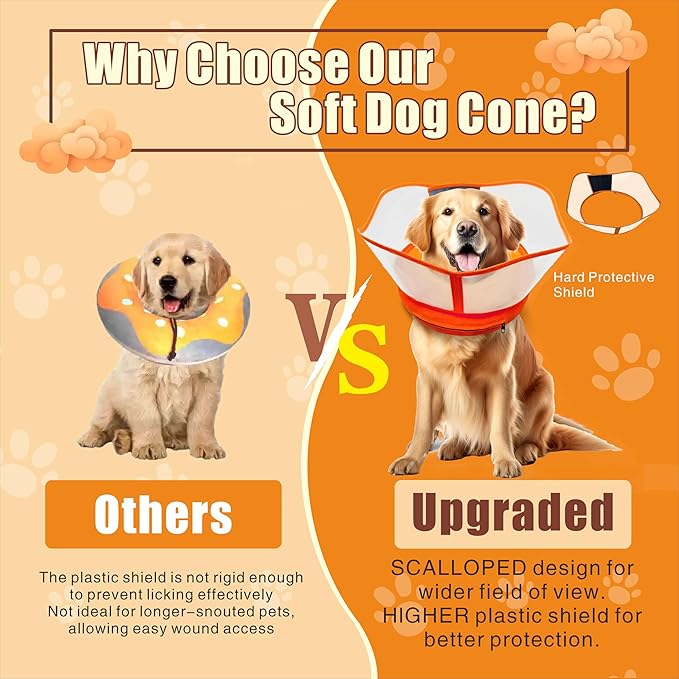 Inflatable Dog Cone with Transparent Shield, Protective Dog Donut Collar After Surgery Soft Donut Cone for Dogs, Orange, Large