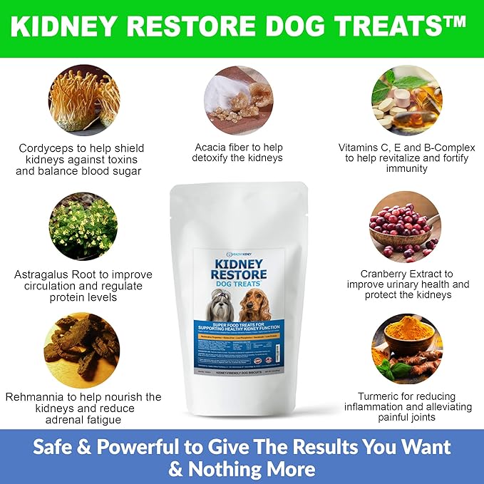 Kidney Restore Bacon Dog Treats 8oz for Canine Kidney Support. Renal Treats for Any Kidney Dog Diet
