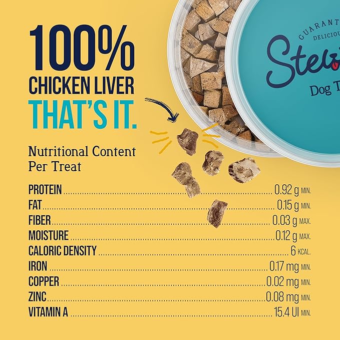 Stewart 100% Chicken Liver Dog Treats, 3 oz Tub, ~55 Pieces, Freeze Dried Raw, Single Ingredient, 60% Protein Training Treats or Meal Topper, Grain Free, Gluten Free