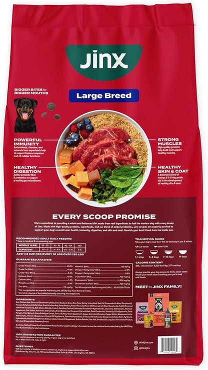 Jinx Premium Dog Food Dry for Large Breed - Adult Dog Food with Real Beef, Brown Rice & Sweet Potato Kibble with Antioxidants for Joint Health, Mobility & Immune Support - No Fillers - 30lb