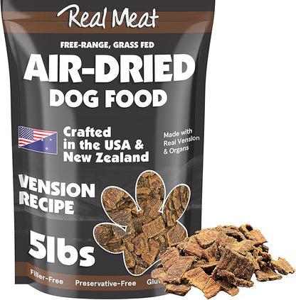TRMC Real Meat Air Dried Dog Food w/Real Venison - 5lb Bag of USA-Crafted Grain-Free Real Meat Dog Food Sourced from Free-Range, Grass-Fed Venison - All Natural, High Protein