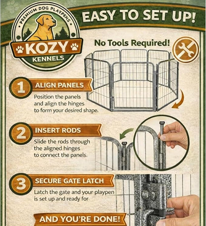 Dog Playpen w/Carrying Case for Indoor or Outdoor Use – 40 Inch, 16 Grey Panels - Portable Metal Exercise Pen for Medium & Large Dogs - Pet Fence Kennel Crate for House, RV, or Travel