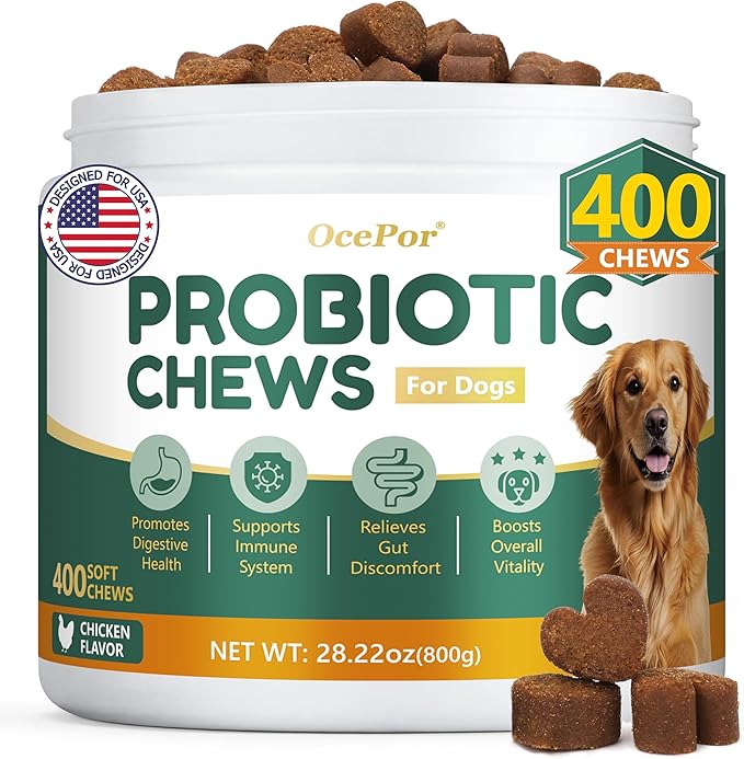 OcePor 400 Pcs Probiotics for Dogs, Dog Probiotics Chews for Yeast, Itchy Skin and Itchy Ears, Digestive Health, Diarrhea Relief, Gut & Immune Support, Pet Supplements (Chicken)