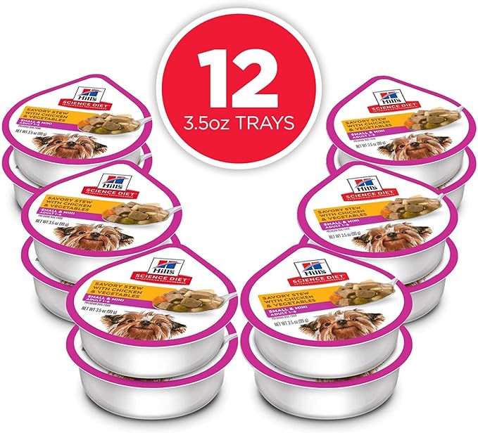 Hill's Science Diet Adult 1-6 Small & Mini Wet Dog Food, Chicken & Vegetables, 3.5 oz. Trays, 12-Pack