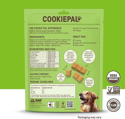 CookiePal Pumpkin Dog Treats with Chia, Human Grade USDA Organic Dog Training Treats, Crunchy Natural Puppy Training Biscuits, 10oz (Pk of 3)