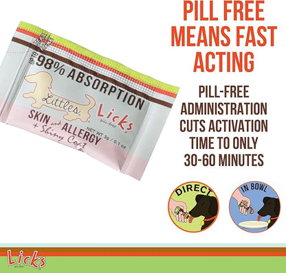 Licks Pill-Free Small Breed Dog Skin and Allergy - Omega 3 Dog Allergy Relief - Dog Vitamins & Supplements for Itch Relief - Turmeric Supplement for Dog Skin - Gel Packets - 30 Use