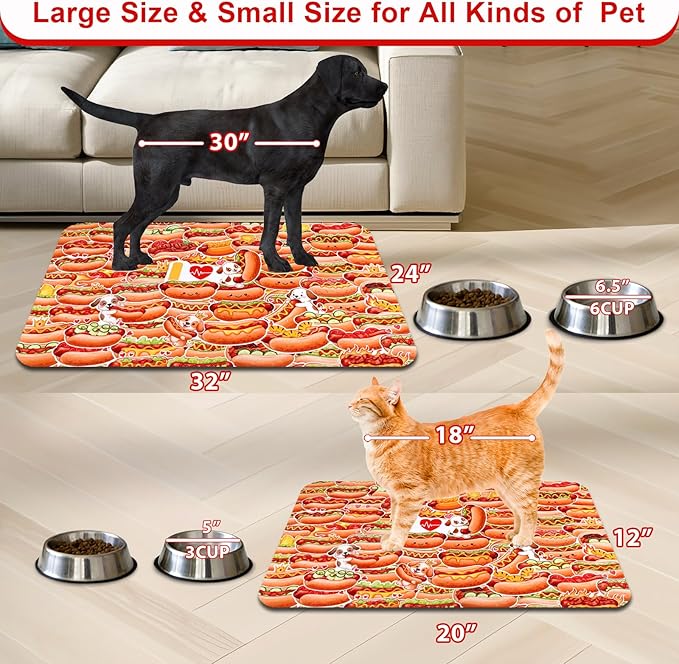 Dog Food Mats for Floors Waterproof Mat for Cat Food and Water Bowls - Absorbent Quick Dry Non Slip Mat for Pet Feeding