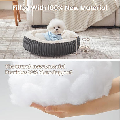 23 inches Donut Dog Bed for Small Dogs - Calming Round Puppy Bed with Removable Cover, Washable Milk Plush Faux Fur Pet Bed for Cats, Fits Pets up to 15 lbs(Charcoal,Small)