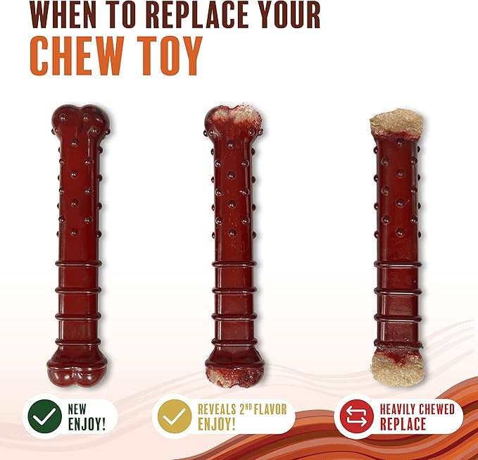 Nylabone Power Chew Basted Blast Dual Flavored Dog Chew Toys for Aggressive Chewers - Durable Dog Bones with 2 Layers of Flavor - Bacon and Steak Flavor, Small/Regular (2 Count) (Pack of 2)