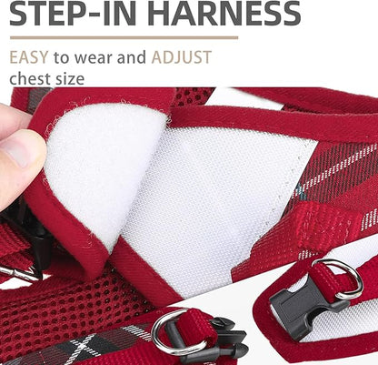 PUPTECK Adjustable Dog Harness Collar and Leash Set Step in No Pull Pet Harness for Small Medium Dogs Puppy and Cats Outdoor Walking Running, Soft Mesh Padded Reflective Vest Harnesses, Red XL