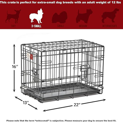 MidWest Homes for Pets 22-Inch LifeStages Crate for Extra-Small Breeds, Up to 15 lbs, Double Door Folding Dog Crate with Divider Panel, Leak-Proof Tray & Secure Latch, Heavy-Duty & Easy to Assemble