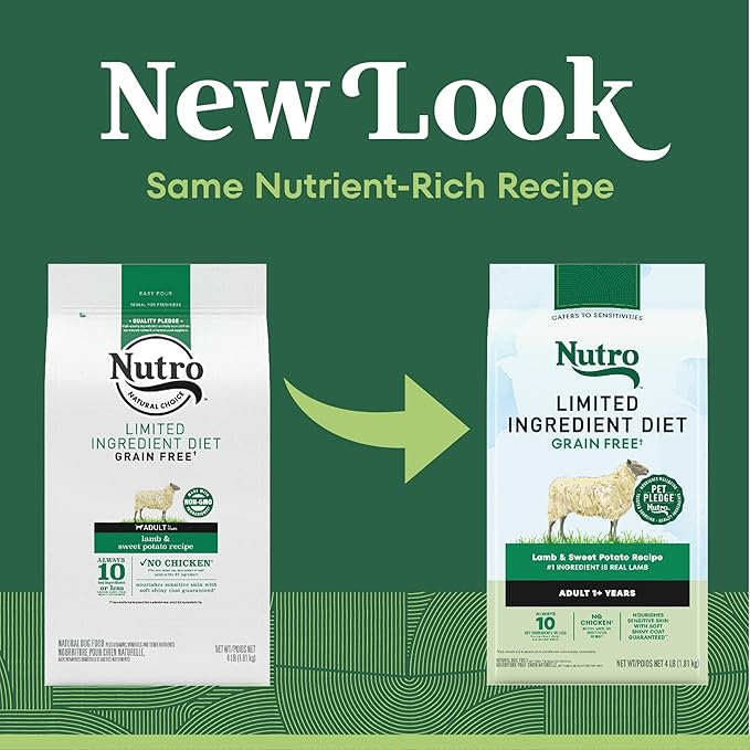 Nutro Limited Ingredient Diet Dry Dog Food, Adult Dog Food Dry Lamb & Sweet Potato Recipe, 4 lb. Bag