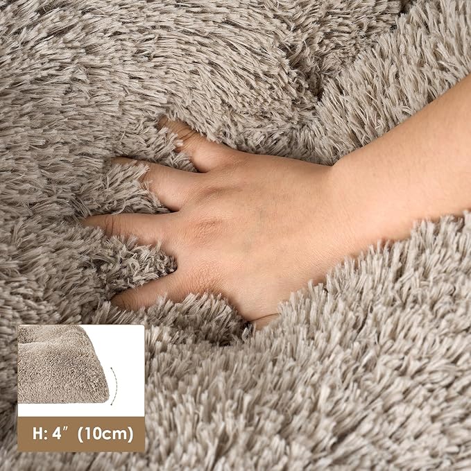 EHEYCIGA Fluffy Dog Crate Bed for Large Dogs, Plush Faux Fur Crate Pad, Calming Anti Anxiety Large Dog Bed, Washable Soft Warm Mat with Non-Slip Bottom, Taupe