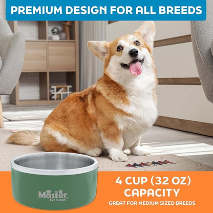 Master Pet Supply Stainless Steel Dog Bowls - 32 oz, Heavy Duty - Camo Patrol, Double Wall Extra-Thick Insulated, Non-Slip Pet Water Bowl for Dogs, Cats & Pets, Anti Rust Metal, Dish Washer Safe