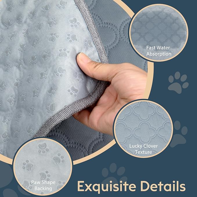 FunFurry Washable Pee Pads for Dogs - 2 Pack Reusable Pee Pads，Waterproof Puppy Pads，Pet Training Pads，Super Absorbent with Dog Paw Shape Non-Slip Backing (Light Grey, 36" X 41" - 2 Pack)