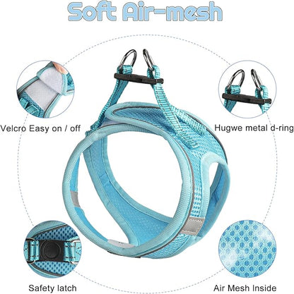 Dog Harness for Small Dogs and Leash Set, Honeycomb Grid, Reflective Lightweight Harness & Anti-Twist Pet Lead Multi Color, Size: XS-S-M. (S, Sky Blue)