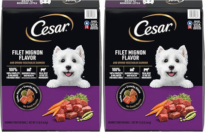 Cesar Small Breed Adult Dry Dog Food Filet Mignon Flavor with Spring Vegetables Garnish Dog Kibble, 12 lb. Bag (Pack of 2)