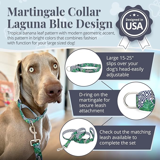 Lucky Love Dog Martingale Collar, Premium No Slip Martingale Collar for Large Boy Dogs, Great for Whippets, Greyhounds, and More (Large, Blue Laguna)