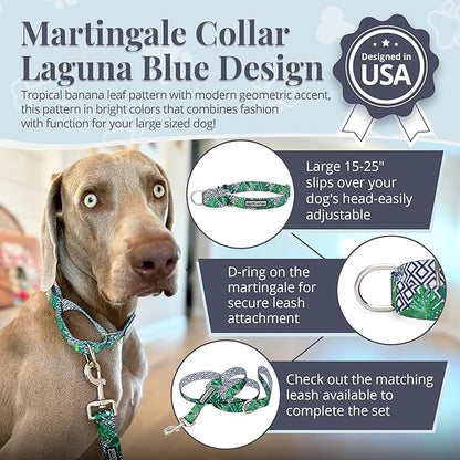 Lucky Love Dog Martingale Collar, Premium No Slip Martingale Collar for Large Boy Dogs, Great for Whippets, Greyhounds, and More (Large, Blue Laguna)