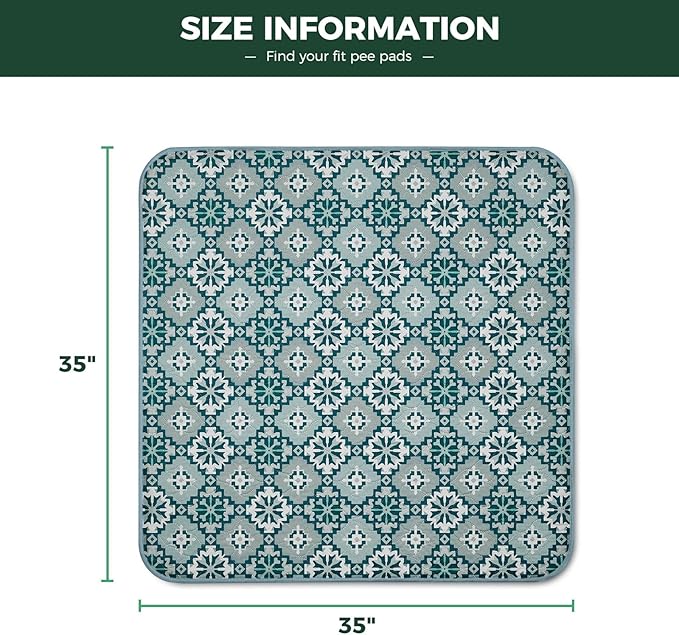 FXW Washable Pee Pads for Dogs, Puppy Pads with Super Absorbent, Specifically Designed for Potty Training, 35" Square, Tribal Blue, 2 Packs