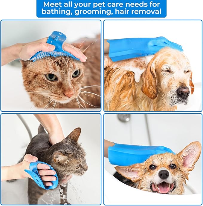 2PCS Dog Washing Gloves and Dog Bath Brush, high-Density Teeth Design pet Grooming Gloves, 2-in-1 Pet Grooming kit ，Suitable for Dogs and Cats to bathe, depilate, and Massage