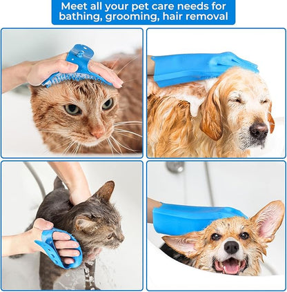 2PCS Dog Washing Gloves and Dog Bath Brush, high-Density Teeth Design pet Grooming Gloves, 2-in-1 Pet Grooming kit ，Suitable for Dogs and Cats to bathe, depilate, and Massage