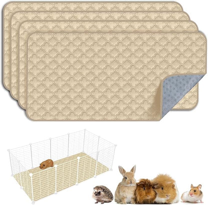 FunFurry Washable Guinea Pig Cage Liner - 4 Pack Reusable Washable Pee Pads，Waterproof Guinea Pig Bedding for Small Animal - Rabbit Bunny Hamster Puppy (Cream, 24" X 47" - 4 Pack)
