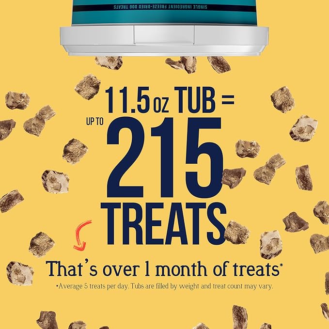 Stewart 100% Chicken Liver Dog Treats, 11.5 oz Tub, ~215 Pieces, Freeze Dried Raw, Single Ingredient, 60% Protein Training Treats or Meal Topper, Grain Free, Gluten Free