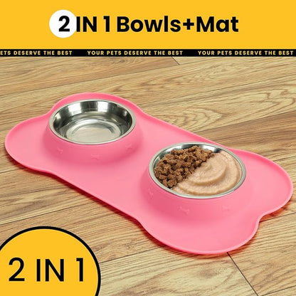 Conlun Stainless Steel Dog Bowls with Non-Slip Silicone Mat, Spill Proof Food & Water Bowls Set, Easy Clean Puppy Food Dish, Dishwasher Safe, Suitable for Dogs Cats Pet Under 20lbs, Small, Pink