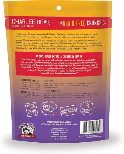 Charlee Bear Crunch Grain Free Dog Treat, Turkey, SweetPotato & Apple, 8 Ounce Resealable-Bag/Low Calorie Training Treat for Dogs. Limited Ingredient-Healthy-Crunchy Dog Snack, Made in USA (Pack of 2)