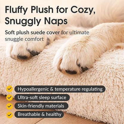 KOPEKS Orthopedic Memory Foam Dog Bed 7" Inch Thick Extra Large Dog Bed with Pillow Fluffy Brown 50"x34"x10" Includes Waterproof Liner & Durable Removable Cover with Smart Design