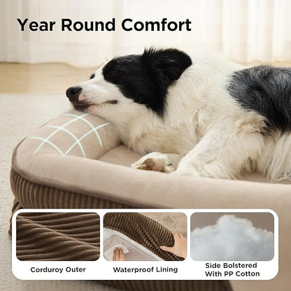 Bedsure XL Orthopedic Dog Beds Large Sized Dog - 360° Oval Bolster Large Dogs Bed for Senior Dogs with Waterproof Washable Cover, Extra Large Comfort Pet Sofa Couch with Ultra-Soft Fleece, Brown, 42"