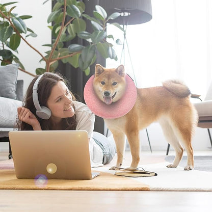 Big Ant Protective Inflatable Collar for Dogs and Cats, Dog Neck Donut Collar, Soft Cone for Dogs After Surgery, Soft Pet Recovery Collar Dog Cone Collar Does Not Block Vision E-Collar (Large, Pink)