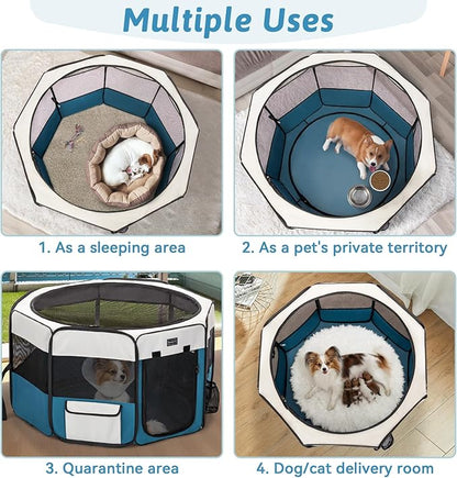 PETSFIT 45.5" Dog Playpen Indoor/Outdoor-Jump-Proof 28.5" Height with Removable Waterproof Mat & Zippered Roof | RV, Camping, Travel Dog Pen | Whelping & Cat Observation Space(45.5"L x 45.5"W x 28.5H)
