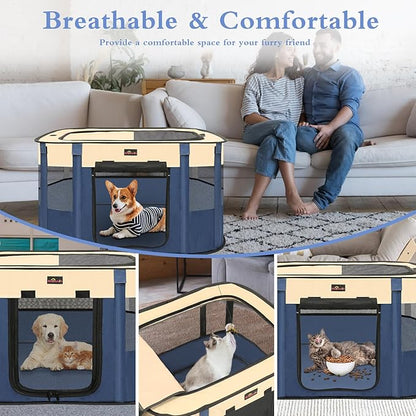 Dog Playpen, Pet Playpen, Foldable Kitten cage Puppy Play Pen, Portable Dog Kennel Tent Crate, Indoor Outdoor Travel Camping Use for Small Animals with Carrying Case (Blue S)