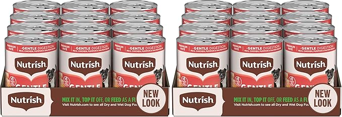 Nutrish Gentle Digestion Premium Paté Wet Dog Food,Real Chicken,Pumpkin & Salmon Recipe,13 oz. Can,(Rachael Ray),(Pack of 24)