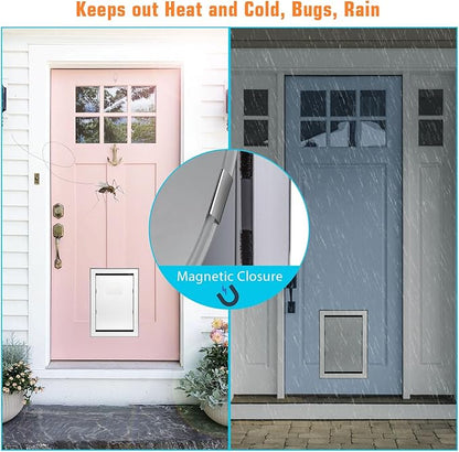 Ownpets Aluminum Large Dog Door, Pet Door with Magnetic Flap and Lockable Sliding Panel, Heavy Duty Doggy Door for Dogs Up to 100lbs(Silver)