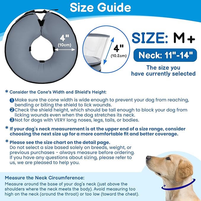 BARKLESS Donut Cone for Medium Dogs, Protective Collar After Surgery to Stop Licking, Patented Blow up Dog Surgery Collar with Transparent Shield, Inflatable Pillow Cone
