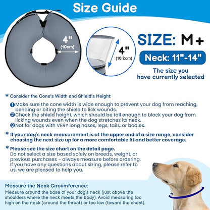 BARKLESS Donut Cone for Medium Dogs, Protective Collar After Surgery to Stop Licking, Patented Blow up Dog Surgery Collar with Transparent Shield, Inflatable Pillow Cone