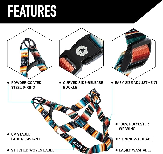 Wolfgang Heavy Duty Adjustable Dog Harness, Pull-Tested to Over 800 lbs for Walking & Training, LostArt Print, Large