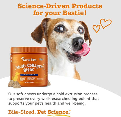 Zesty Paws Multivitamin Treats for Dogs, Glucosamine Chondroitin Joint Support + Digestive Enzymes & Probiotics, Grain Free Dog Vitamins and Supplements for Skin & Coat, Peanut Butter - 90ct