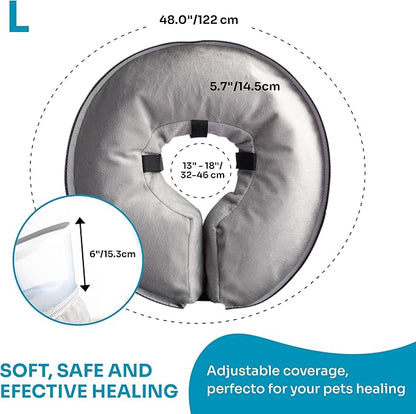 Dog Inflatable Neck Collar - Inflatable E Collar for Dogs - Comfortable Elizabethan Cone with Detachable Anti-Licking Shield - Dog Donut Cone - Doughnut for Dogs After Surgery (Grey, L)