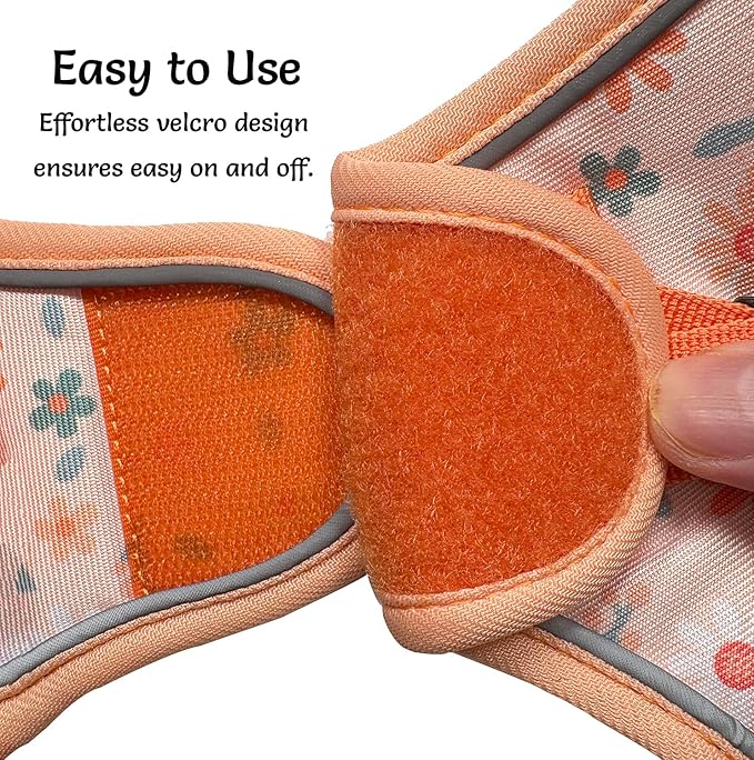 Mihqy Step in Dog Harness and Leash Set, Reflective Adjustable No Pull Dog Harness for Extra-Small/Small Dogs Puppy and Cats, Soft Padded Mesh Vest Harnesses for Girl and Boy Pets(Orange Floral,XXS)