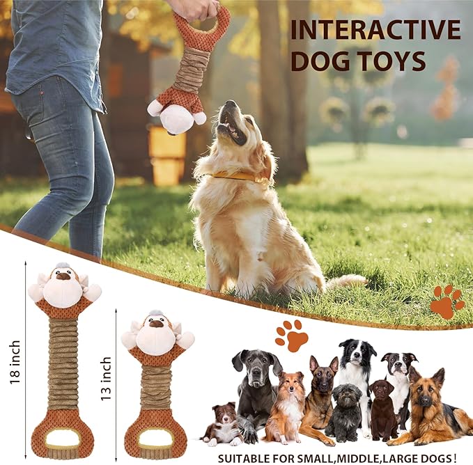 Letsmeet Squeaky Dog Toy with Crinkle Paper, Pull Interactive Plush Chew Toy for Puppies, Small, Medium, Large Dogs - Great for Tug of War and Teeth Cleaning