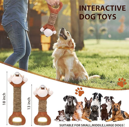 Letsmeet Squeaky Dog Toy with Crinkle Paper, Pull Interactive Plush Chew Toy for Puppies, Small, Medium, Large Dogs - Great for Tug of War and Teeth Cleaning