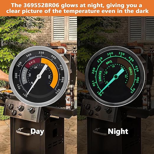 3695528R06 Analog Smoker Temperature Gauge Compatible with Oklahoma Joe's Smokers and Most 13/16-inch Opening Charcoal Grills & Charcoal Smokers, BBQ Temp Gauge Stainless Steel Thermometer (2packs)