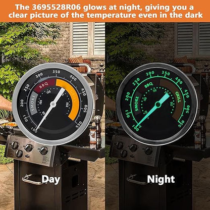 3695528R06 Analog Smoker Temperature Gauge Compatible with Oklahoma Joe's Smokers and Most 13/16-inch Opening Charcoal Grills & Charcoal Smokers, BBQ Temp Gauge Stainless Steel Thermometer (1pack)