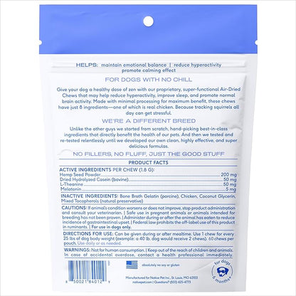 Native Pet Calming Chews for Dogs Medium Breed - Promotes Calming Effect, Supports Emotional Balance & Reduces Hyperactivity - Hemp Seed, Melatonin for Dogs, L-Theanine & Casein - 30 Days Supply