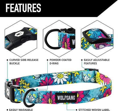 Wolfgang Heavy Duty Martingale Dog Collar with Quick Release Nylon Buckle for Walking & Training, LazyDaisy Print, Medium