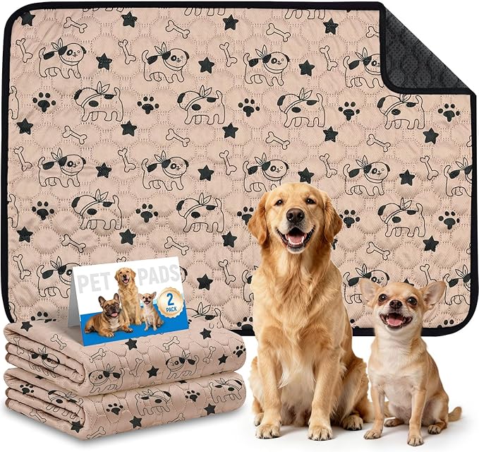 2 Pack Washable Pee Pads for Dogs, Absorbent Reusable Puppy Training Pads, Leakproof, Non-Slip, Waterproof Cat Doggie Pad Pet Potty Mat for Indoor&Outdoor, Whelping, Crate, Coffee 20"x28"